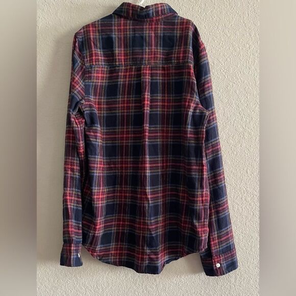 Abercrombie Kids boy Flannel Red Navy Plaid Button Up Long Sleeve Shirt 13/14 - Picture 2 of 7
